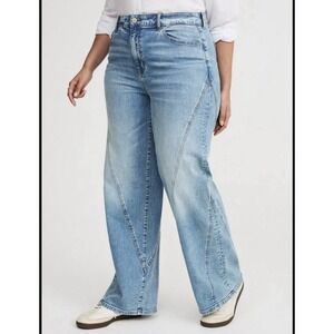 Flamingo Womens Wide Leg Jeans Light Wash Front Seam Stretch Denim Large
